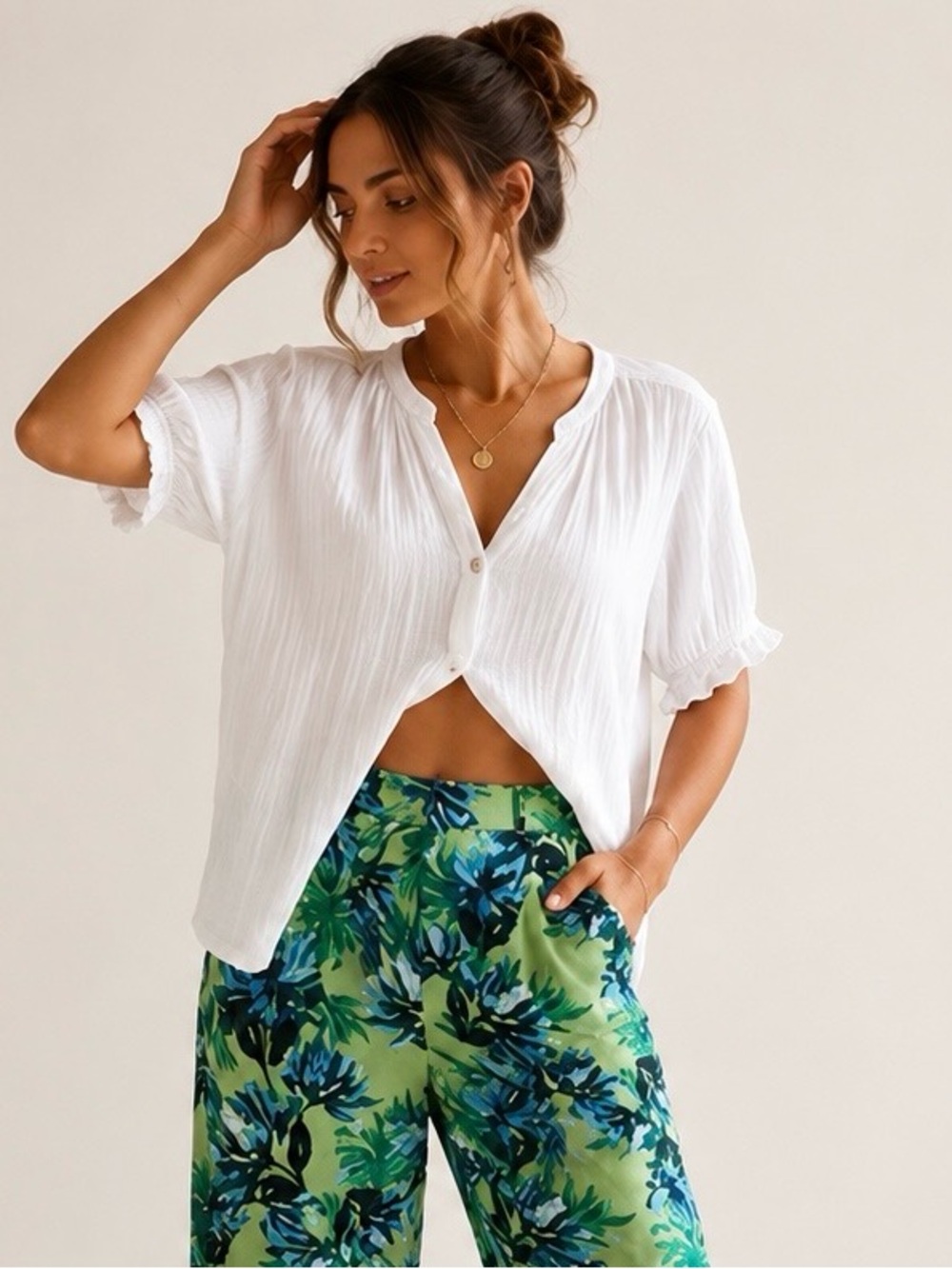 BeachLunchLounge Jemma White 100% Cotton Gauze Relaxed Blouse Top Sz S NWT Boho
